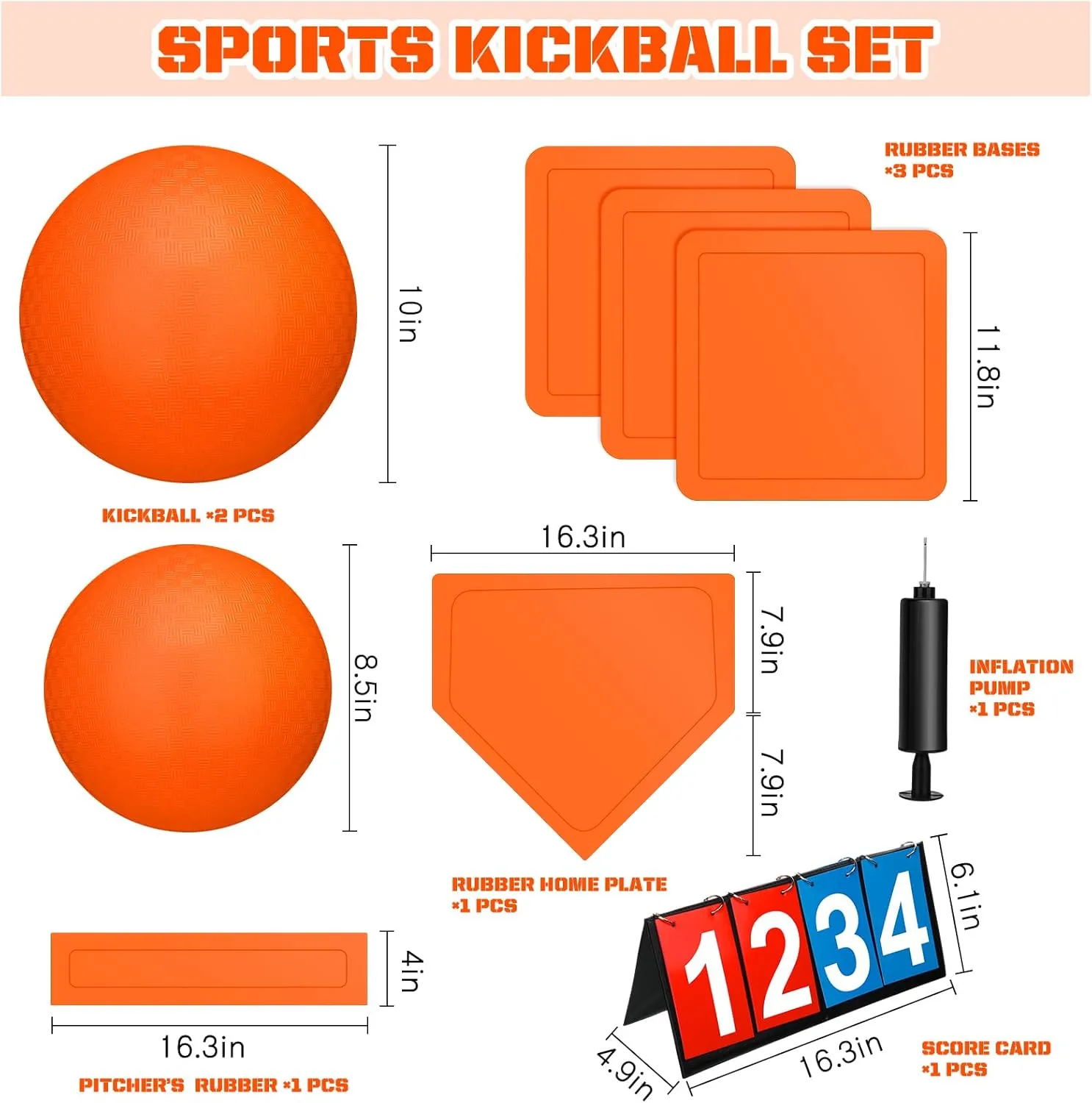 Jenaai 9 Pcs Sports Kickball Set Include 2 Pieces Kickball 5 Pieces Bases Flip Scoreboard and Pump for Boys and Girls Basketball Football Baseball Tennis Games