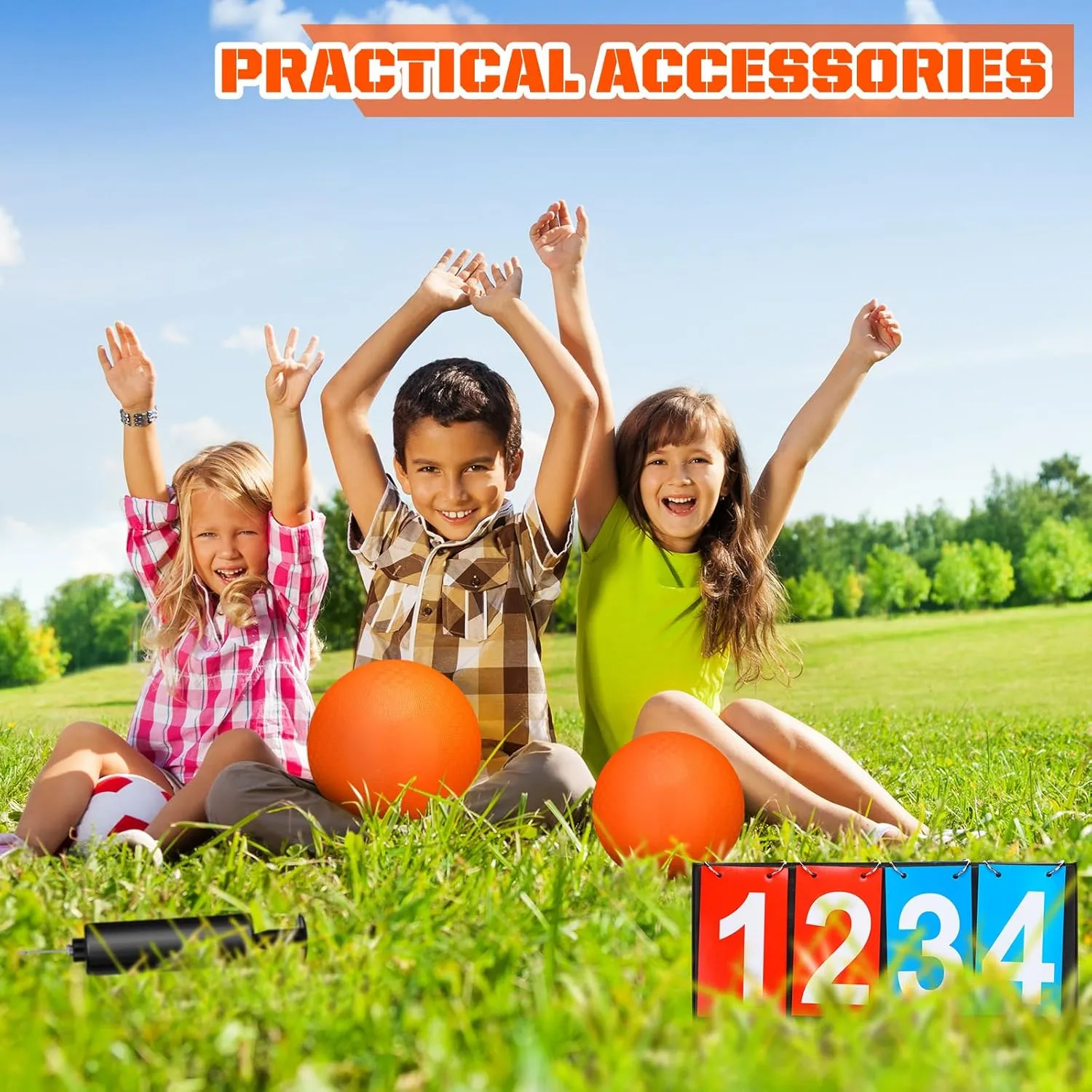 Jenaai 9 Pcs Sports Kickball Set Include 2 Pieces Kickball 5 Pieces Bases Flip Scoreboard and Pump for Boys and Girls Basketball Football Baseball Tennis Games