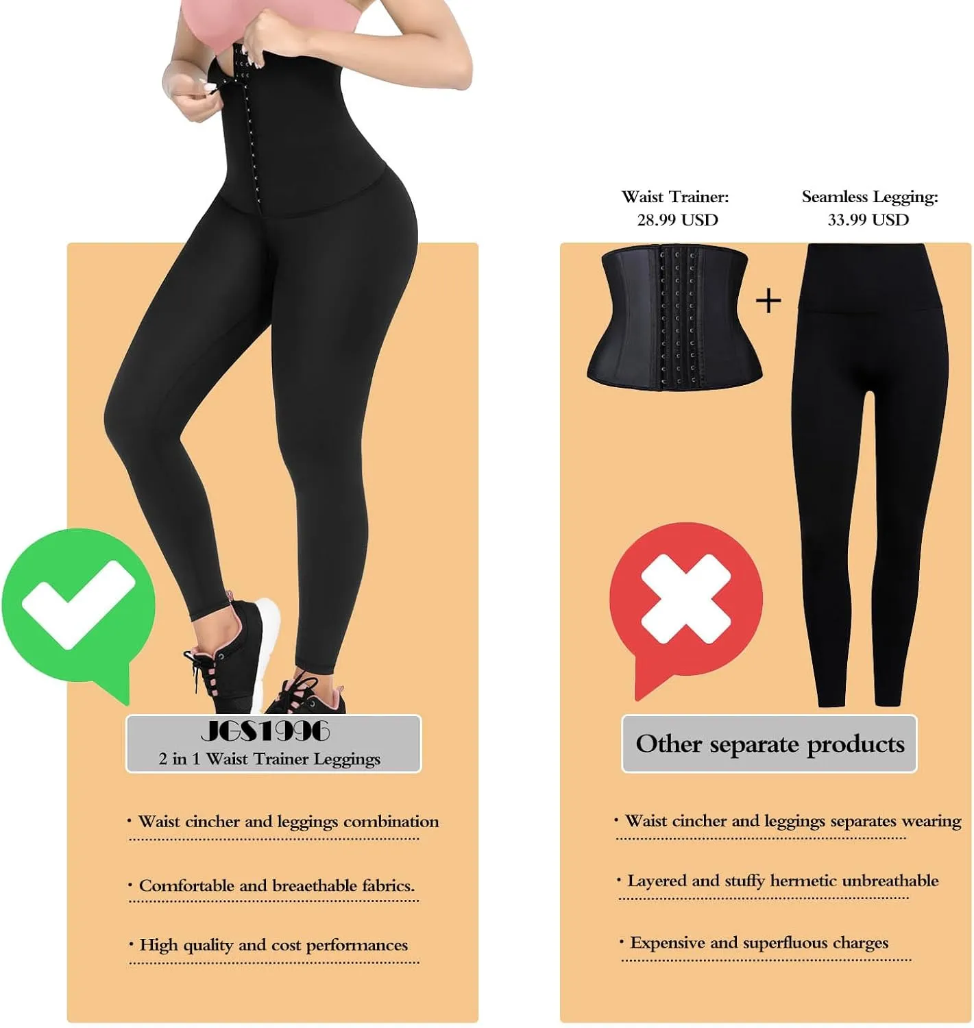 JGS1996 Plus Size Shapewear Tummy Control Leggings for Women High Waisted Compression Corset Waist Trainer Pants Body Shaper