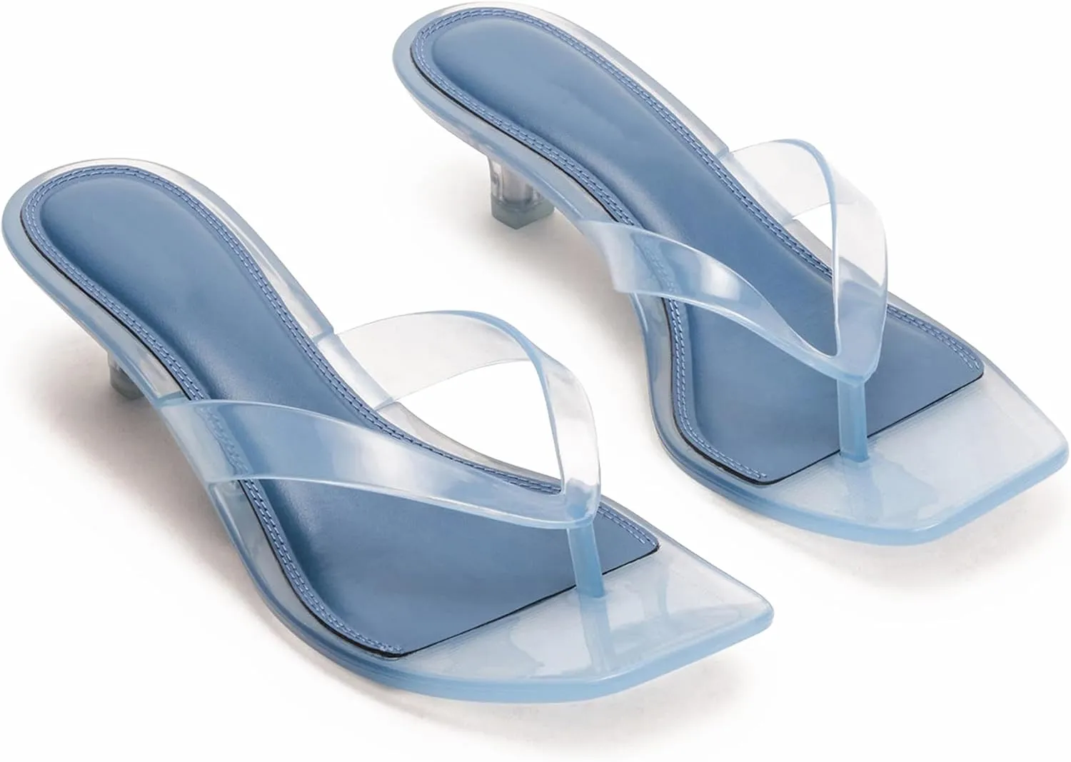 Kitten Heels for Women Clear Flip Flops Summer Heeled Sandals Low Heels Thong Strap Party Dress Beach Walking Vacation Shoes
