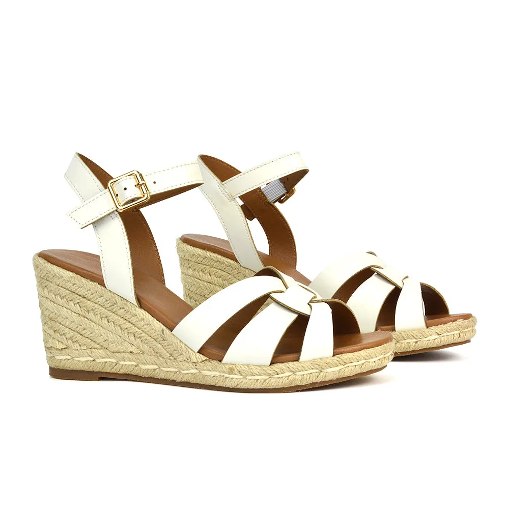 Kylie Wedge Heel Ankle Strap Espadrille Sandals in Black