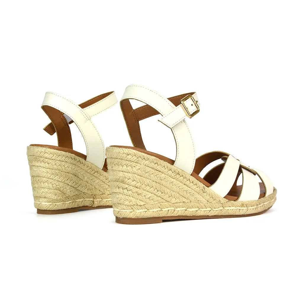 Kylie Wedge Heel Ankle Strap Espadrille Sandals in Black