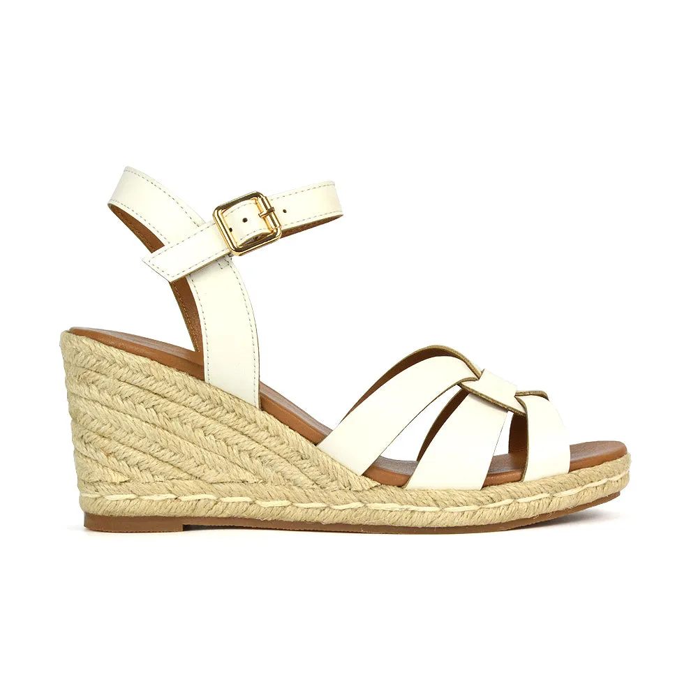 Kylie Wedge Heel Ankle Strap Espadrille Sandals in Black