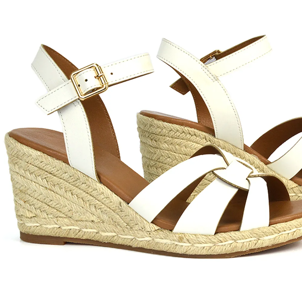 Kylie Wedge Heel Ankle Strap Espadrille Sandals in Black