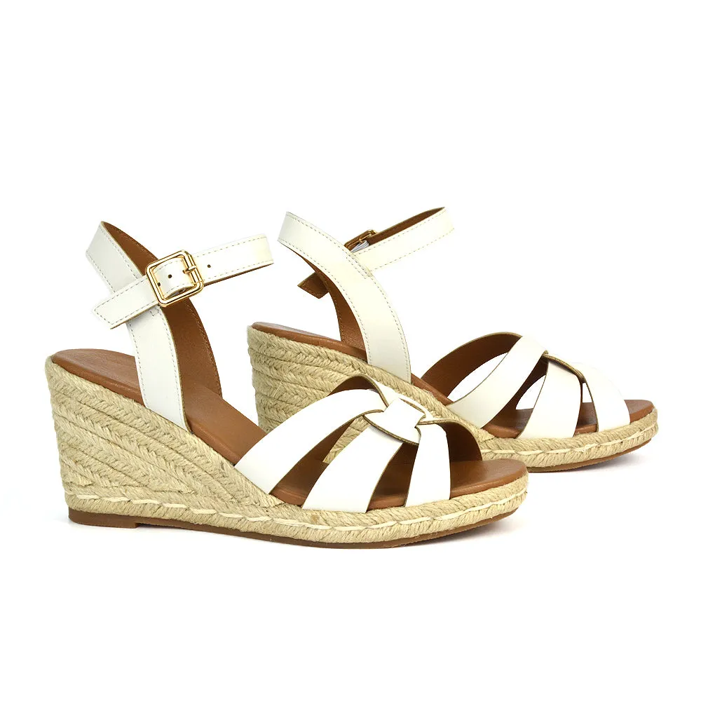 Kylie Wedge Heel Ankle Strap Espadrille Sandals in Black