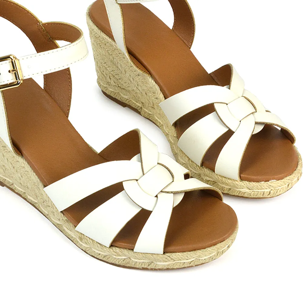Kylie Wedge Heel Ankle Strap Espadrille Sandals in Black