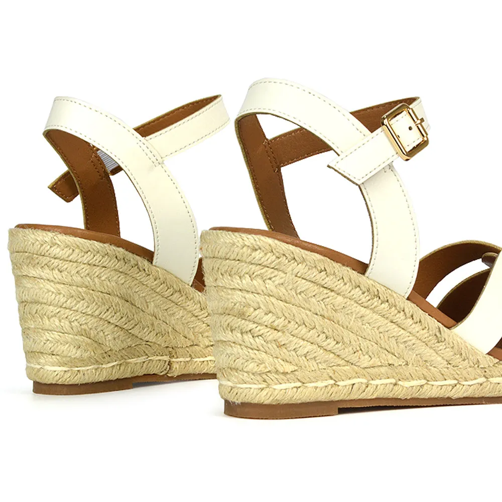 Kylie Wedge Heel Ankle Strap Espadrille Sandals in Black