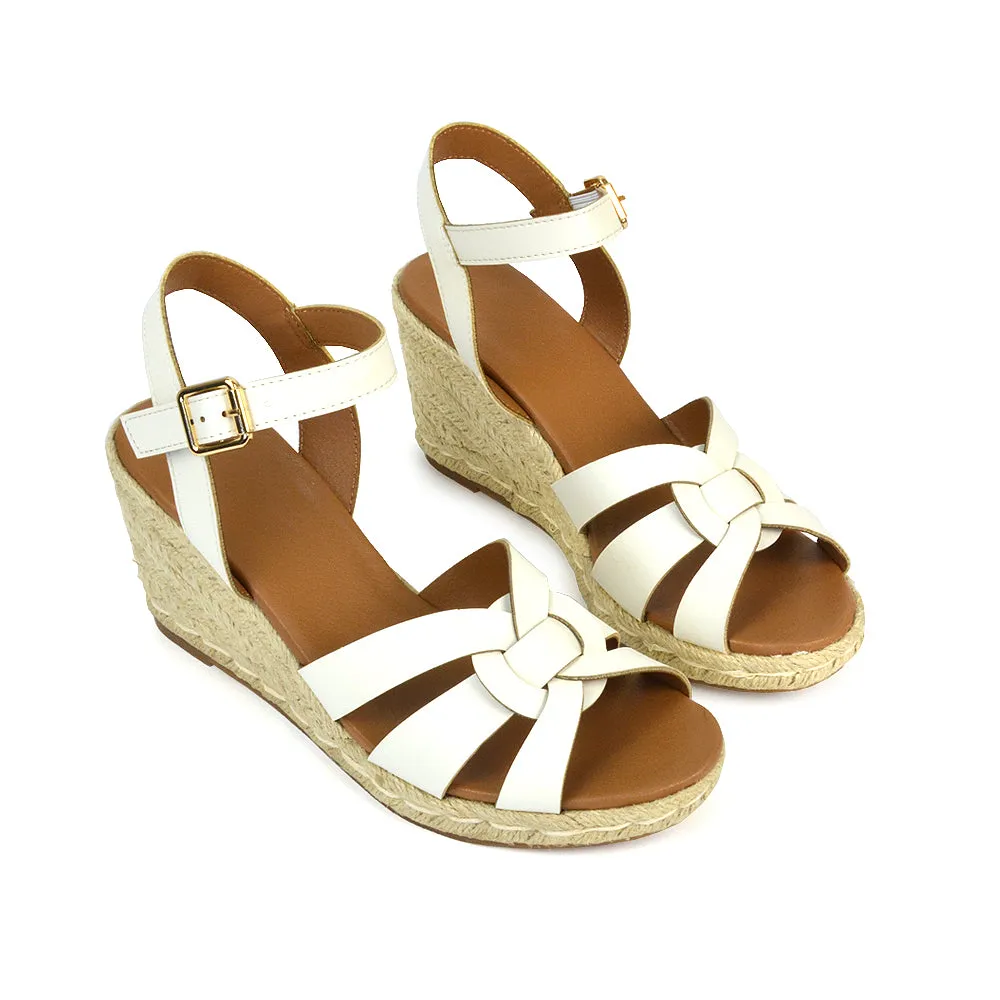 Kylie Wedge Heel Ankle Strap Espadrille Sandals in Black