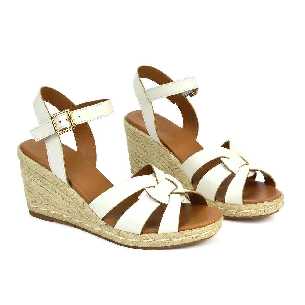 Kylie Wedge Heel Ankle Strap Espadrille Sandals in Black