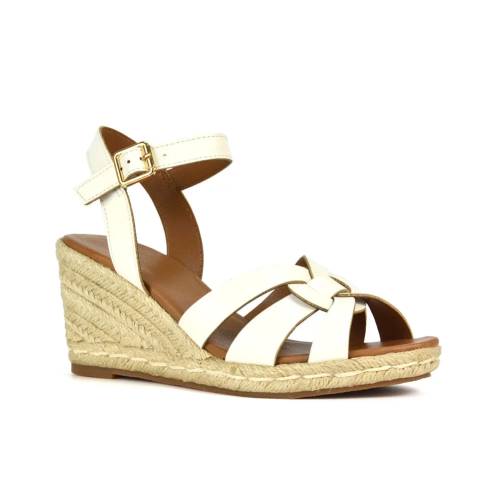Kylie Wedge Heel Ankle Strap Espadrille Sandals in Black