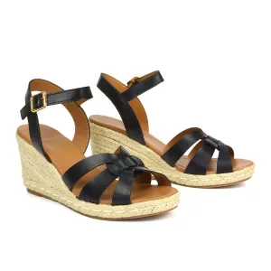 Kylie Wedge Heel Ankle Strap Espadrille Sandals in Black