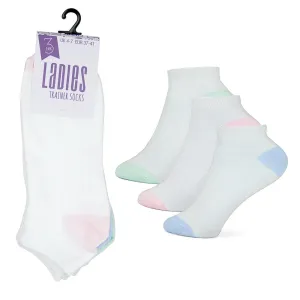 Ladies 3 Pack White Trainer Socks With Contrast Heel & Toe