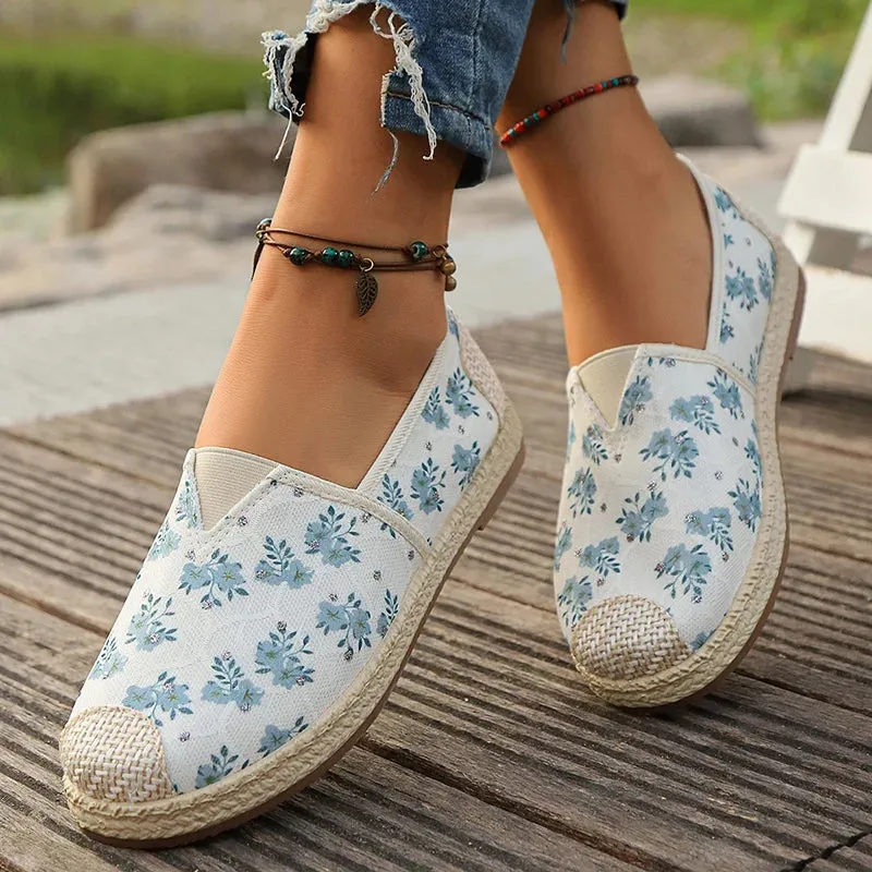 LBSFY  -  Flowers Print Loafers Shoes Women Autumn Slip-On Breathable Canvas Espadrille Shoes Woman Comfort Non-Slip Casual Flats Female