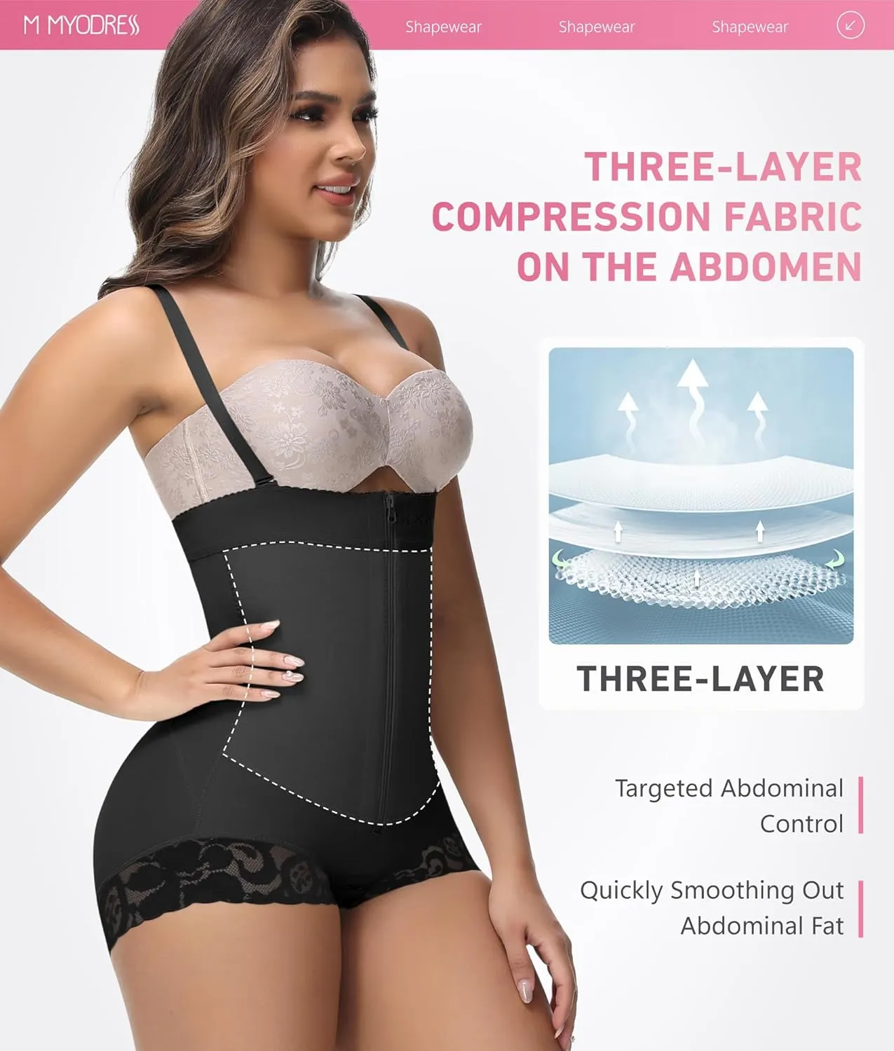 M MYODRESS Shapewear Tummy Control Fajas Colombianas Moldeadoras Girdles Body Shaper Butt Lift Tummy Tuck Compression Garment