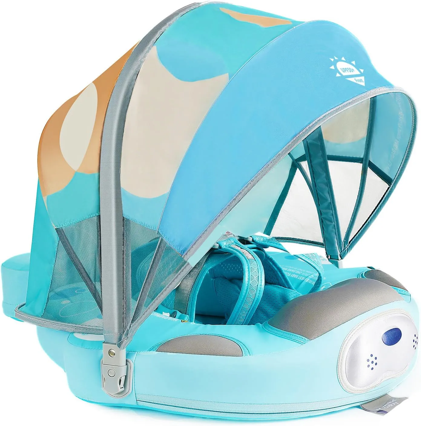 Mambobaby Float with Canopy UPF 50  Sun Protection Pearl Foam Non-Inflatable Solid Baby Pool Float with Tail Mambo Float Swim Trainer Skin-Friendly Infant Swimming Ring