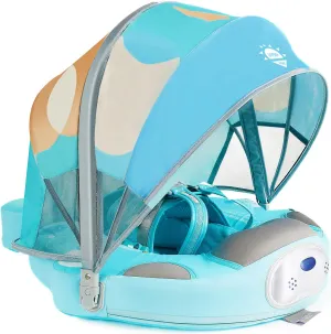 Mambobaby Float with Canopy UPF 50  Sun Protection Pearl Foam Non-Inflatable Solid Baby Pool Float with Tail Mambo Float Swim Trainer Skin-Friendly Infant Swimming Ring