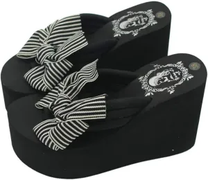 Mamilove Womens Chunky High Platform Wedge Flip-flops Sandals 8 White Stripes