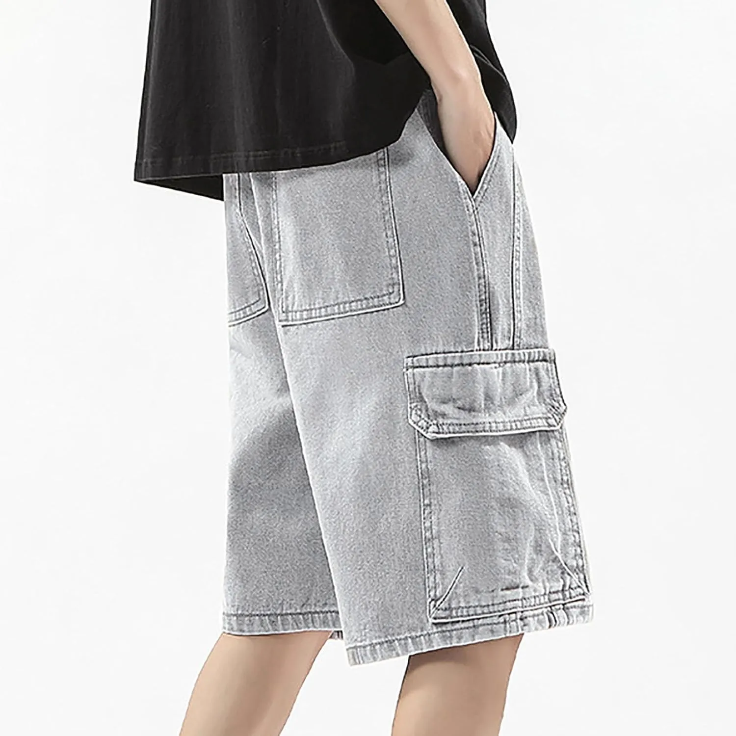 Mens Baggy Jean Shorts Loose Fit Long Denim Shorts Casual Summer Y2K Streetwear Clothes