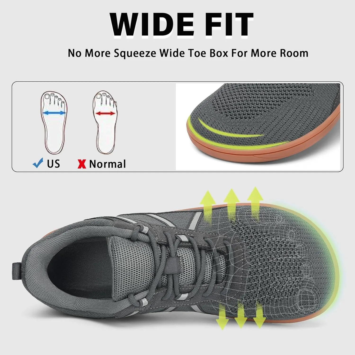 Men's Barefoot Walking Shoes | Wide Toe Box | Minimalist Cross-Trainer | Zero-Drop Sole | Non Slip Gym Workout Trail Running Sneakers