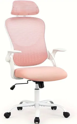 Mesh Ergonomic Office Computer Desk Chair with Adjustable Headrests & Flip-up Arms,for Living Room,Bedroom,Study,Office(26.7"×20.08"×53"). (Pink)
