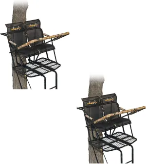 MLS2800 Rebel 2.5 17-Foot Tall 2-Person Flex-Tek Lumbar Support Seat Deer Hunting Ladder Tree Stand with Flip Up Shooting Rail, Black (2 Pack)