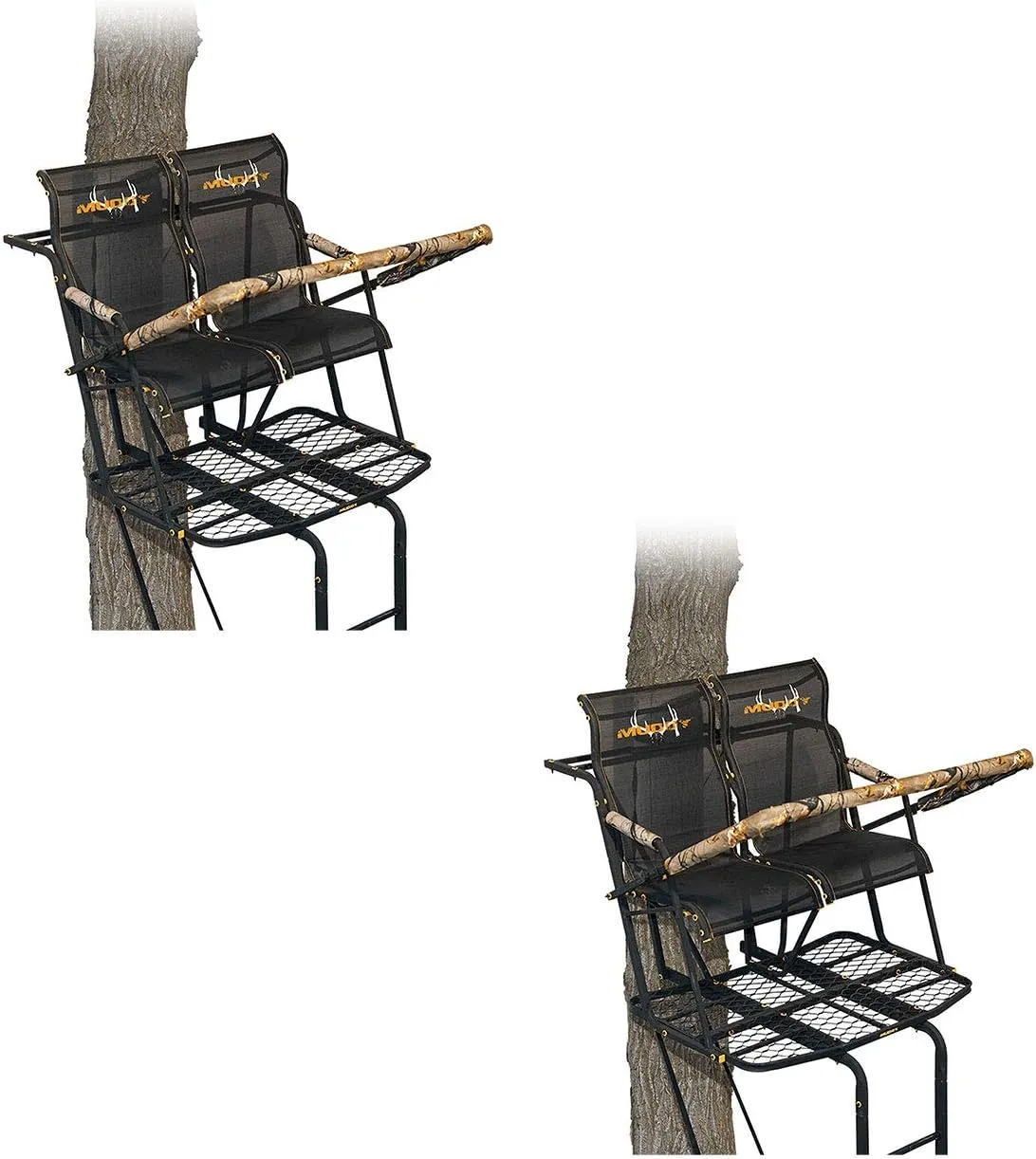 MLS2800 Rebel 2.5 17-Foot Tall 2-Person Flex-Tek Lumbar Support Seat Deer Hunting Ladder Tree Stand with Flip Up Shooting Rail, Black (2 Pack)