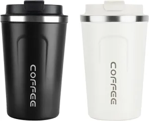 MOMSIV 2 pcs 12oz Travel Mug, Insulated Coffee Cup with Leakproof Lid, Vacuum Stainless Steel Double Walled Reusable Tumbler for Hot and Cold Water Coffee and Tea In Travel and Car