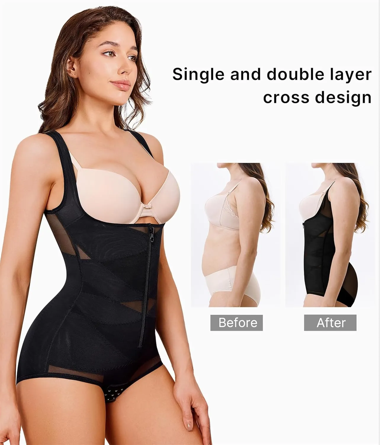 Nebility Shapewear Bodysuits for Women Tummy Control Faja Body Shaper Open Bust Waist Trainer