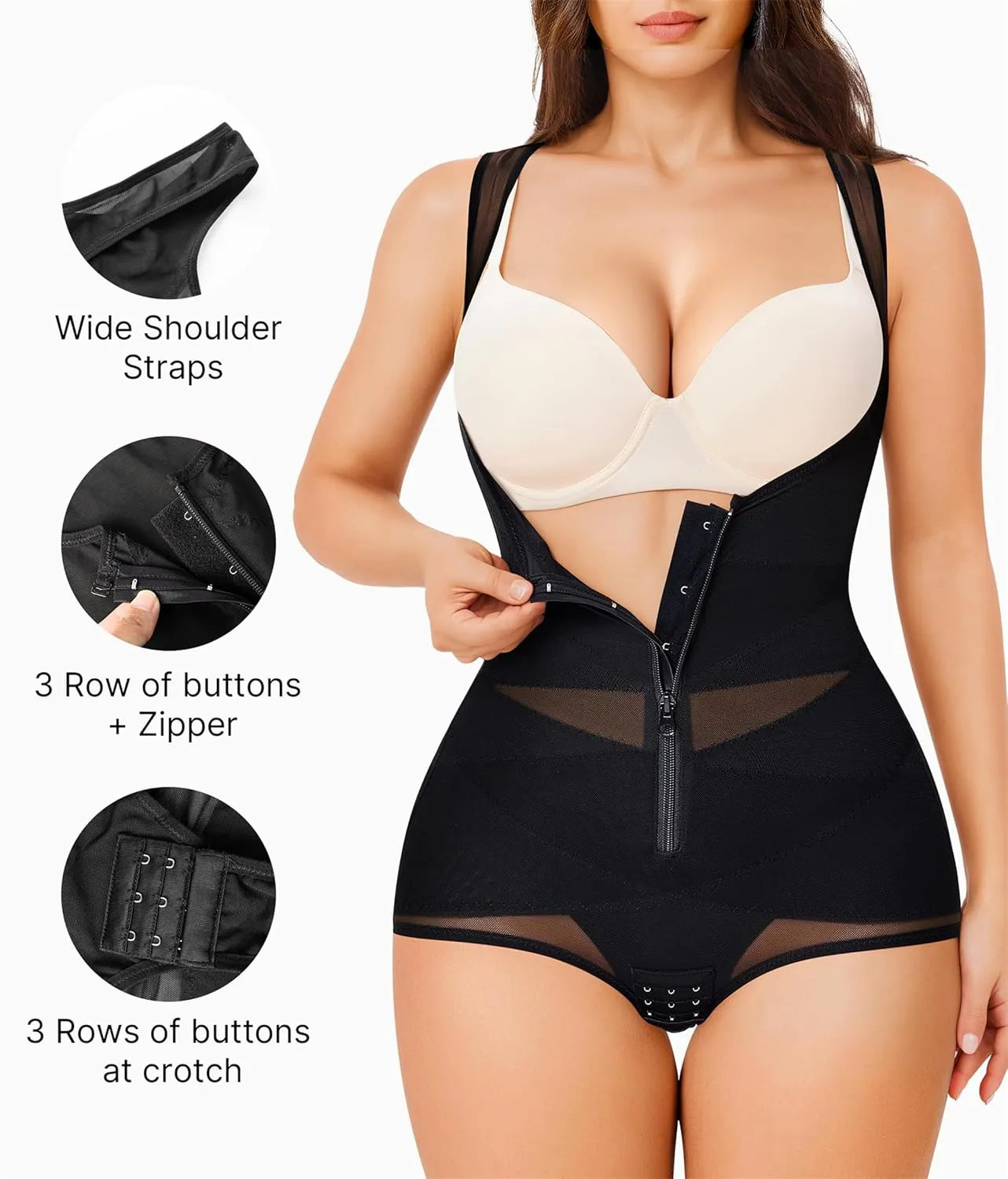 Nebility Shapewear Bodysuits for Women Tummy Control Faja Body Shaper Open Bust Waist Trainer