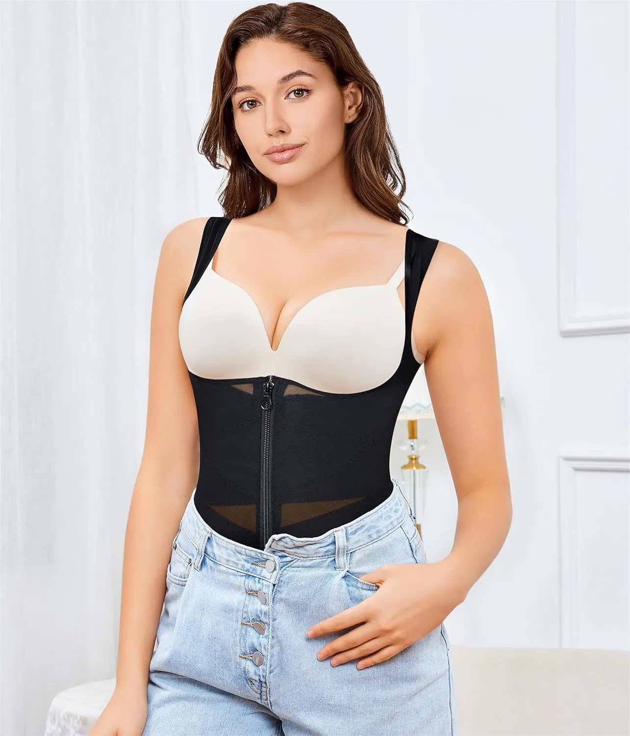 Nebility Shapewear Bodysuits for Women Tummy Control Faja Body Shaper Open Bust Waist Trainer