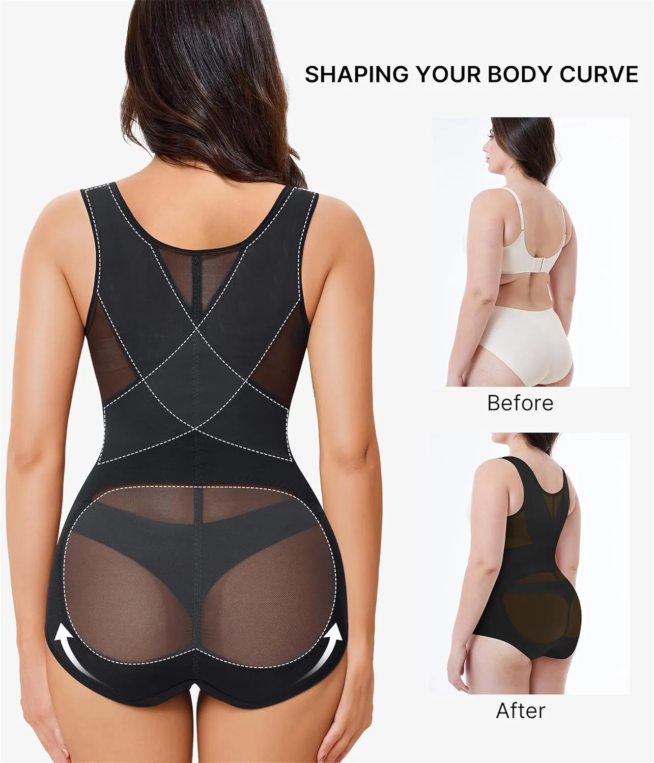 Nebility Shapewear Bodysuits for Women Tummy Control Faja Body Shaper Open Bust Waist Trainer