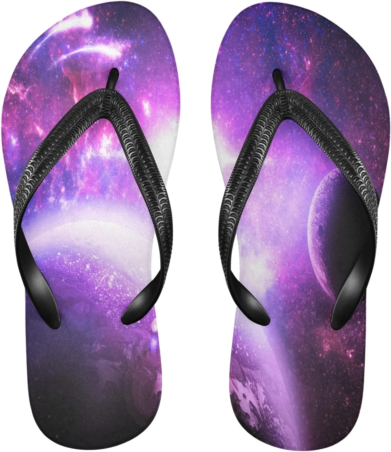 Nebula Galaxy Space Womens Flip Flops Violet Planet Glowing Star Summer Beach Sandals Casual Thong Slippers Comfortable Shower Slippers Non Slip Water Sandals shoes XL