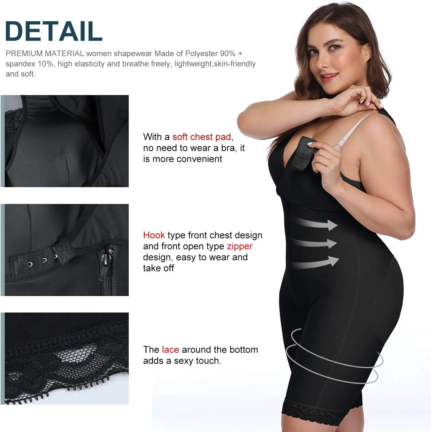 NonEcho Women Full Body Shapewear Open-Bust Underwear Waist Trainer Corset Seamless Slimming Bodysuit Butt Lifter Plus Size