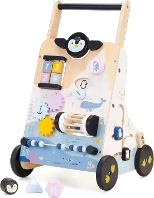 PairPear Wooden Baby Walker, Baby Push Walker Activity Center Toys,Montessori Walker Toy with Shape Sorter, Adjustable Speed Activity Walker Toys Gift for Boys Girls 1 2 3 Year Old（Polar Region）