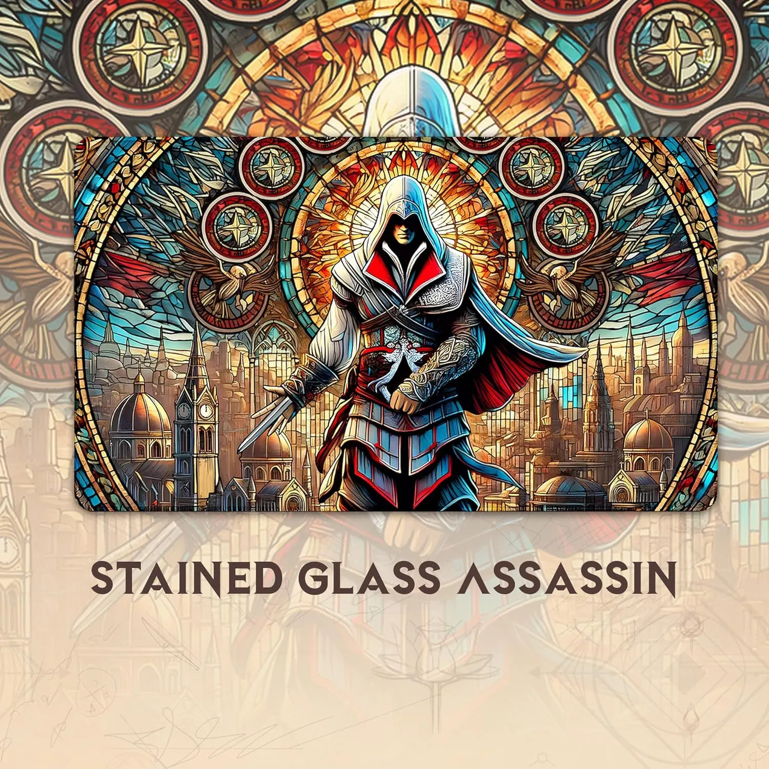 Paramint Stained Glass Assassin (Stitched) - MTG Playmat - Compatible with Magic The Gathering Playmat - Play MTG, YuGiOh, TCG - Original Play Mat Art Designs & Accessories