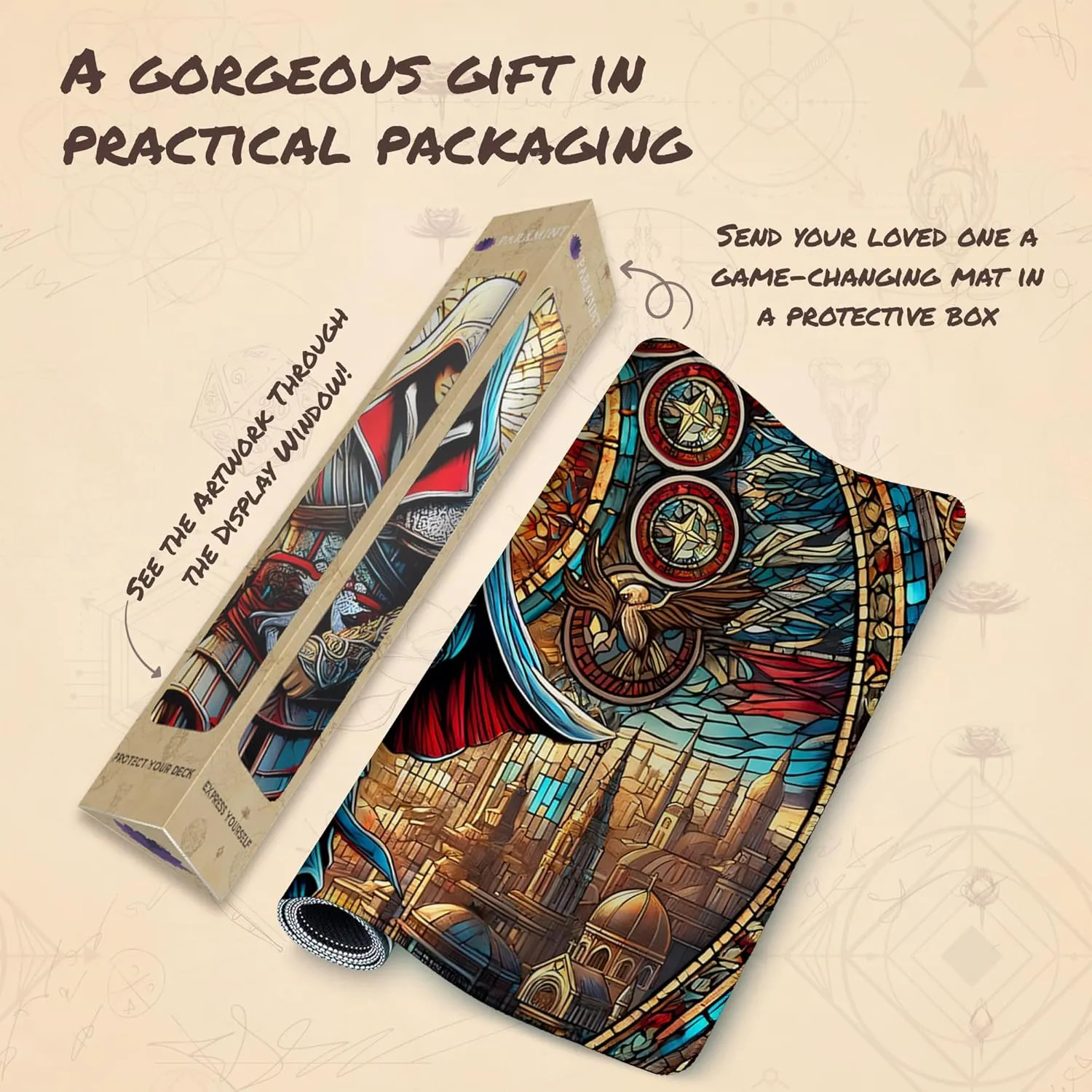 Paramint Stained Glass Assassin (Stitched) - MTG Playmat - Compatible with Magic The Gathering Playmat - Play MTG, YuGiOh, TCG - Original Play Mat Art Designs & Accessories