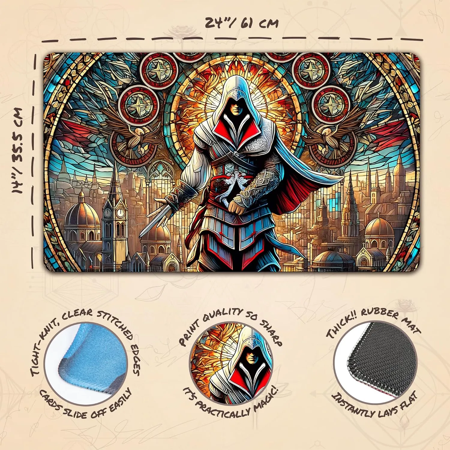 Paramint Stained Glass Assassin (Stitched) - MTG Playmat - Compatible with Magic The Gathering Playmat - Play MTG, YuGiOh, TCG - Original Play Mat Art Designs & Accessories