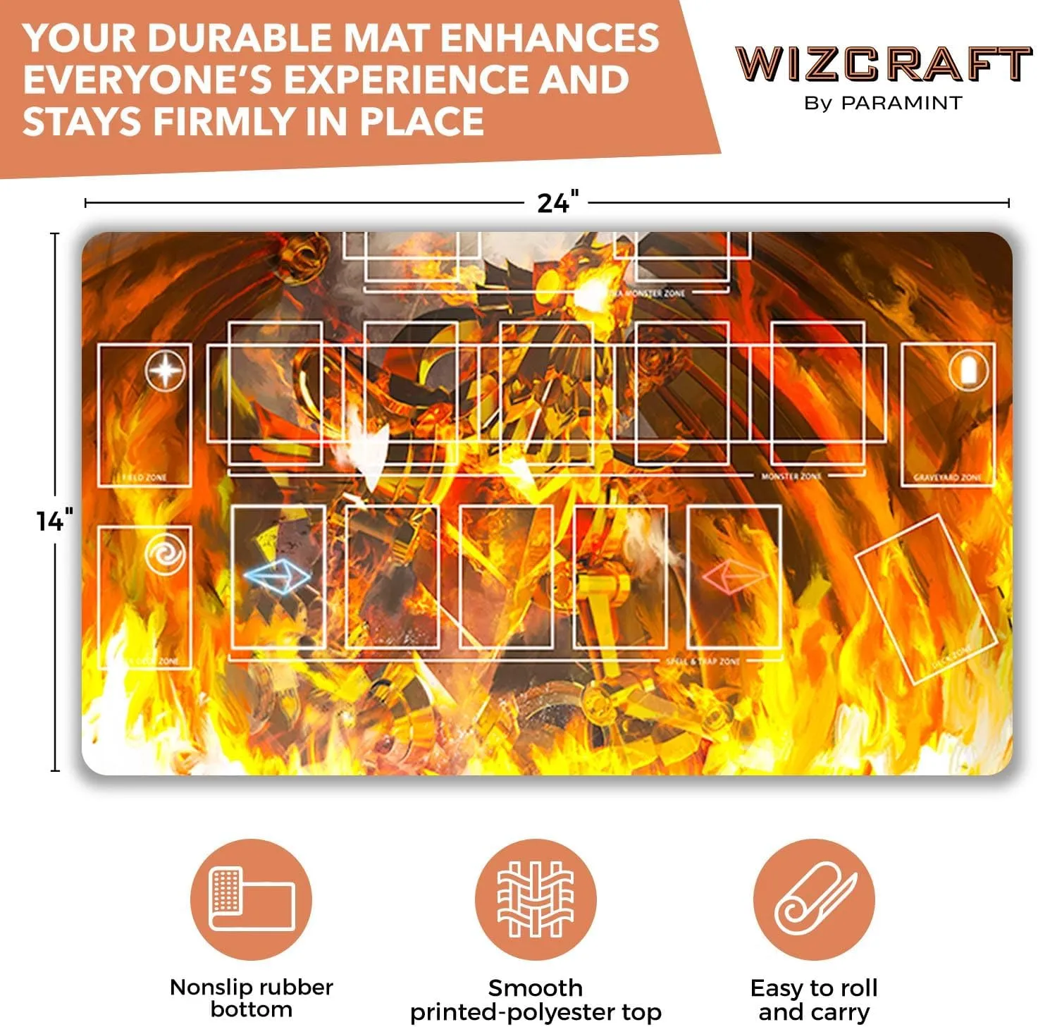 Paramint The Winged Dragon of Ra, One-Player (Stitched) - Compatible with Yugioh Playmat, TCG - Master Rule Duel Field Zones, Large 1-Player Card Game Mat - Original Play Mat Art