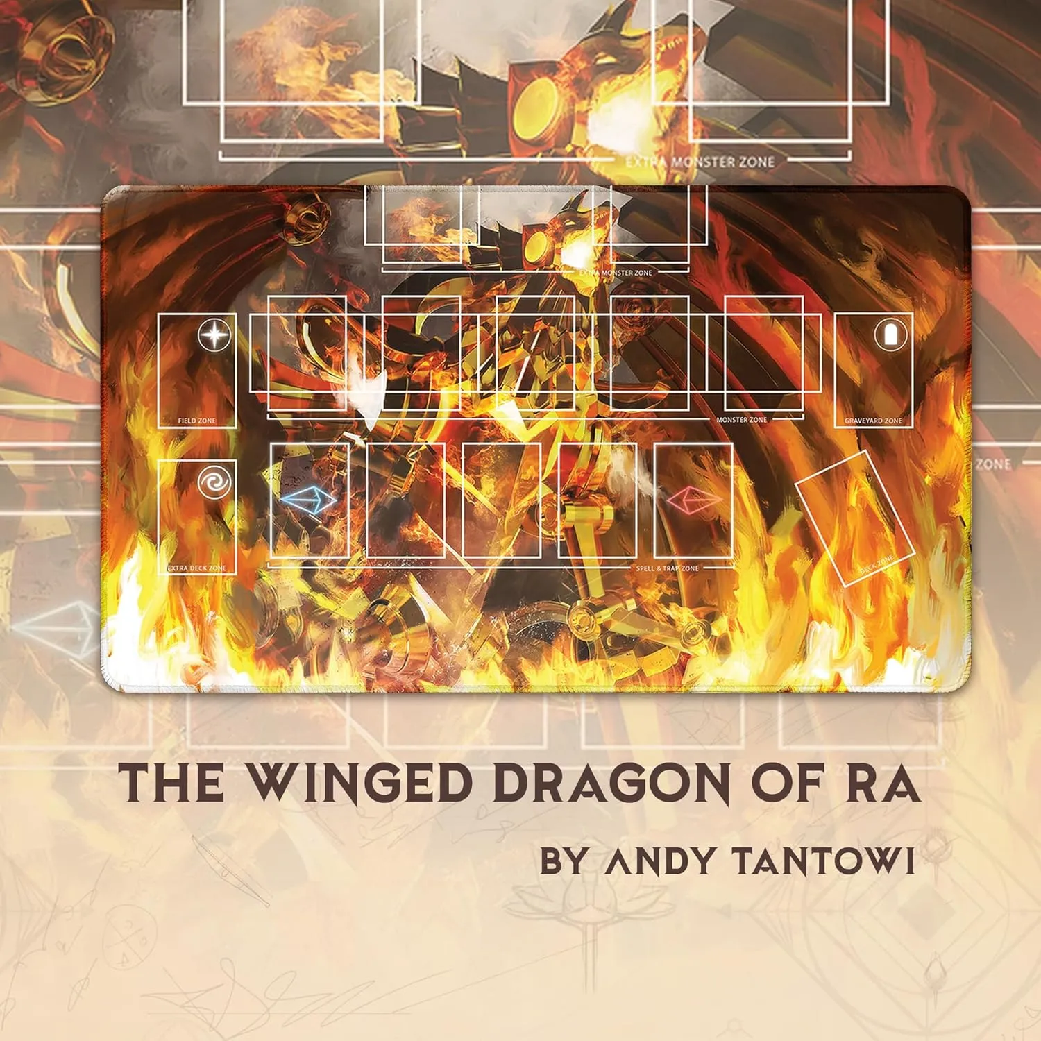 Paramint The Winged Dragon of Ra, One-Player (Stitched) - Compatible with Yugioh Playmat, TCG - Master Rule Duel Field Zones, Large 1-Player Card Game Mat - Original Play Mat Art