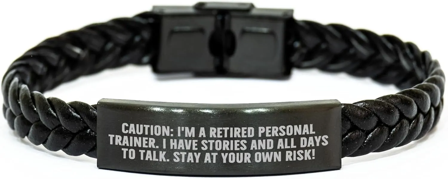 Personal Trainer's Warning: Stay At Your Own Risk! Interlaced Leather Birthday Unique Gift for Friends & Family