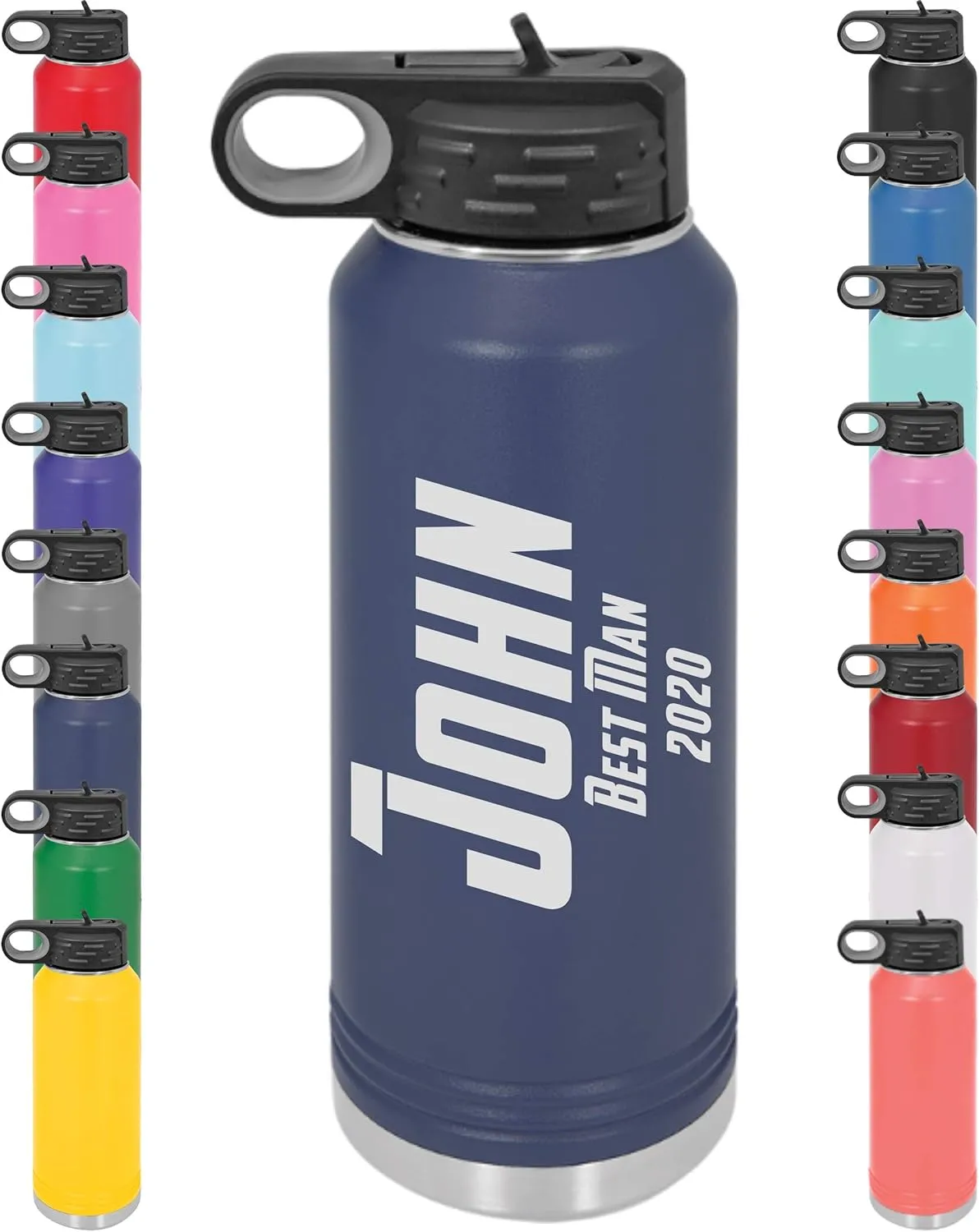 Personalized Water Bottle w/Straw & Lid, 32 oz - Green | Custom Stainless Steel Sport Water Bottle, School Water Bottle w/Name and Text - Double-Wall, Vacuum Insulated Custom Water Bottle