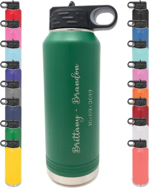 Personalized Water Bottle w/Straw & Lid, 32 oz - Green | Custom Stainless Steel Sport Water Bottle, School Water Bottle w/Name and Text - Double-Wall, Vacuum Insulated Custom Water Bottle