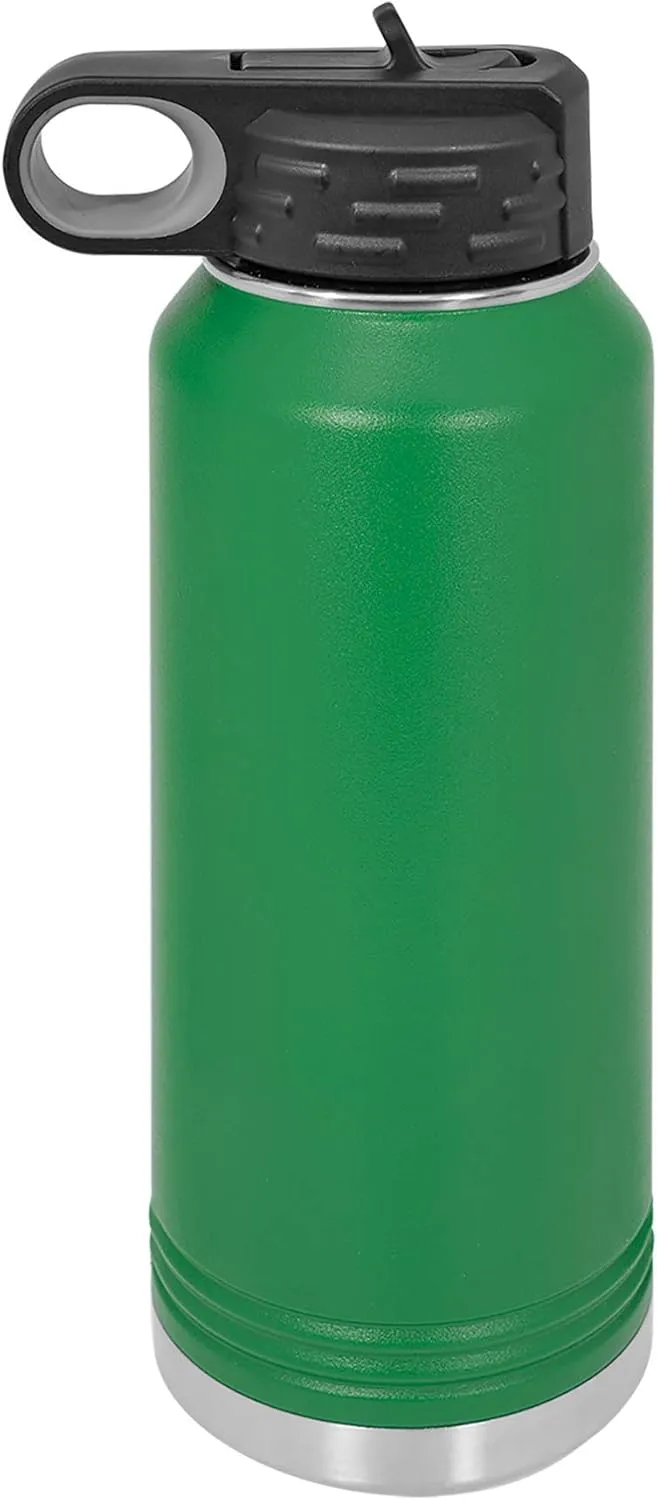 Personalized Water Bottle w/Straw & Lid, 32 oz - Green | Custom Stainless Steel Sport Water Bottle, School Water Bottle w/Name and Text - Double-Wall, Vacuum Insulated Custom Water Bottle