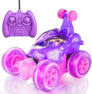 Pink Purple Remote Control Car for Girls 3 4-7 8-12 Years Old, 4WD Rc Stunt Car Rechargeable RC Cars Toy Vehicle with 360° Rotation, 3D Lights & Music Kids Birthday Gift