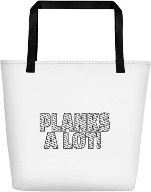 Planks A Lot Core Fitness Workout Beach Bag with Inside Pocket 16x20" White