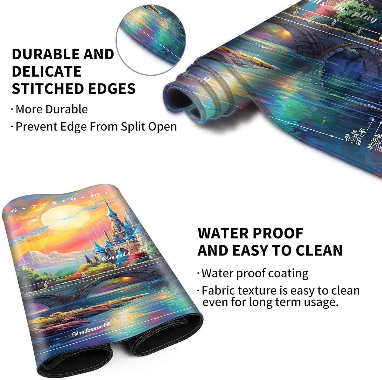 Playmat with Zones for Card Game Playing, Compatible with Lorcana TCG Cards Game Mats 24"x14" Commander Deck Gaming Duel Mat Card Gameplay Mats for Beginner, Colorful Castle