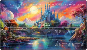 Playmat with Zones for Card Game Playing, Compatible with Lorcana TCG Cards Game Mats 24"x14" Commander Deck Gaming Duel Mat Card Gameplay Mats for Beginner, Colorful Castle