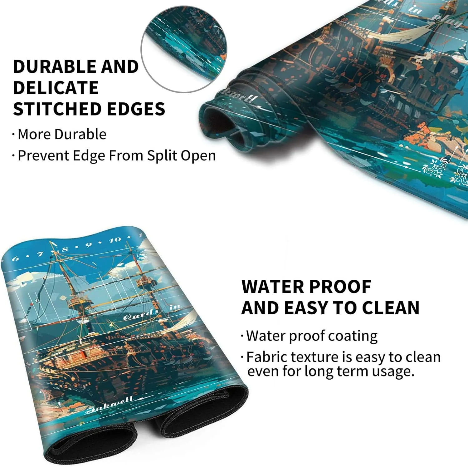 Playmat with Zones for Card Game Playing, Compatible with Lorcana TCG Cards Game Mats 24"x14" Commander Deck Gaming Duel Mat Card Gameplay Mats for Beginner, Painting of Boats