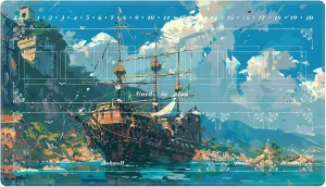 Playmat with Zones for Card Game Playing, Compatible with Lorcana TCG Cards Game Mats 24"x14" Commander Deck Gaming Duel Mat Card Gameplay Mats for Beginner, Painting of Boats