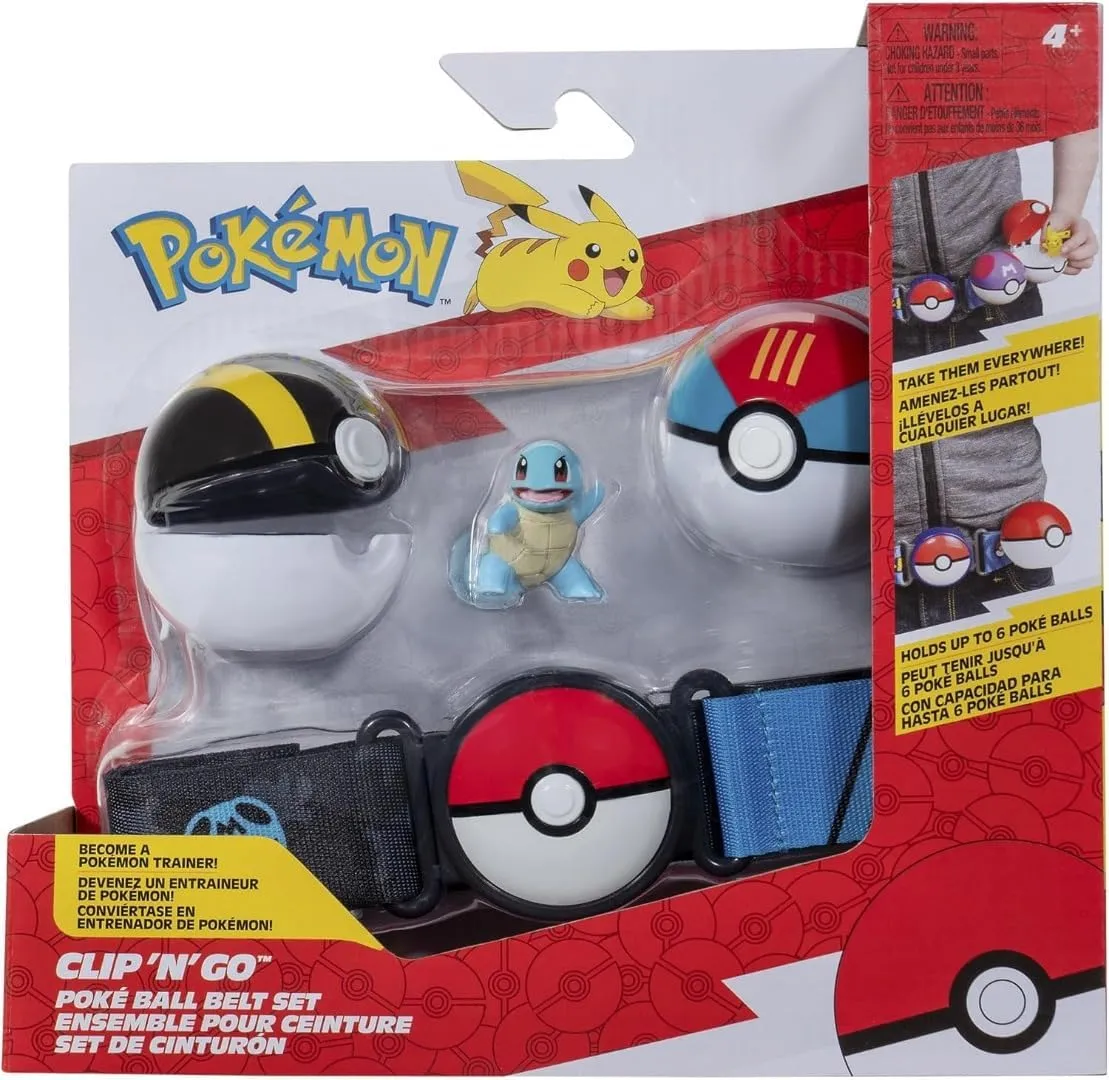 Pokémon Clip 'N' Go Belt Set - Includes Themed Belt and 2-Inch Squirtle Battle Figure with Ultra Ball and Lure Ball Accessories